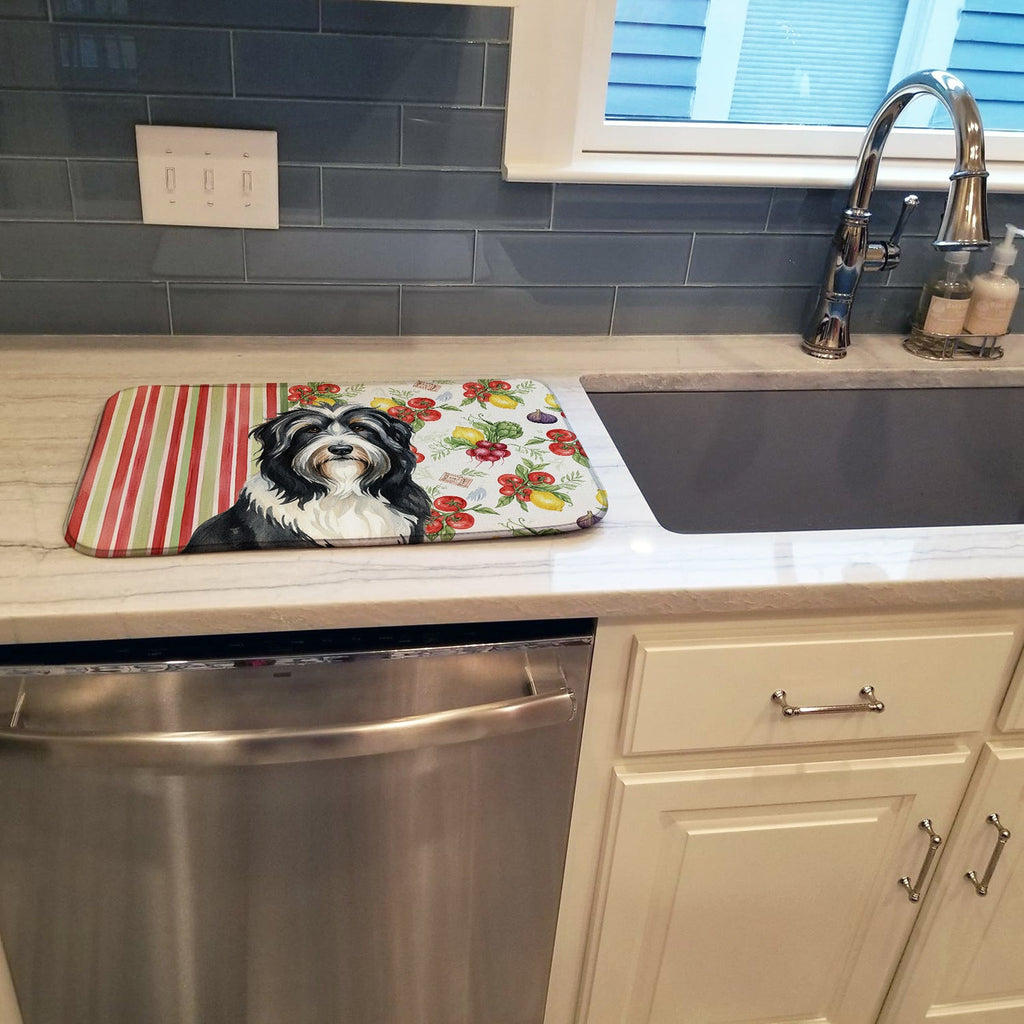 Black Bearded Collie Vegetables Dish Drying Mat Absorbent Dish Drying Mat Pad for Kitchen Counter Dish Drainer Mat for Countertop, 14 x 21", Multicolor