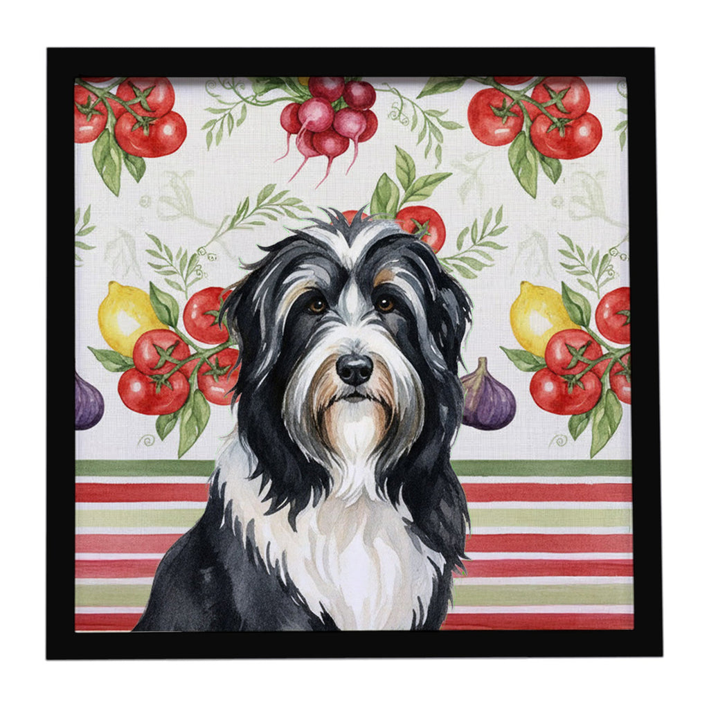 Black Bearded Collie Vegetables Framed Metal Print Bathroom, Kitchen, Office, Home Decor Wall Art Ready to Hang, Square, 8X8