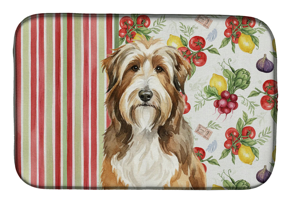 Brown Bearded Collie Vegetables Dish Drying Mat Absorbent Dish Drying Mat Pad for Kitchen Counter Dish Drainer Mat for Countertop, 14 x 21", Multicolor