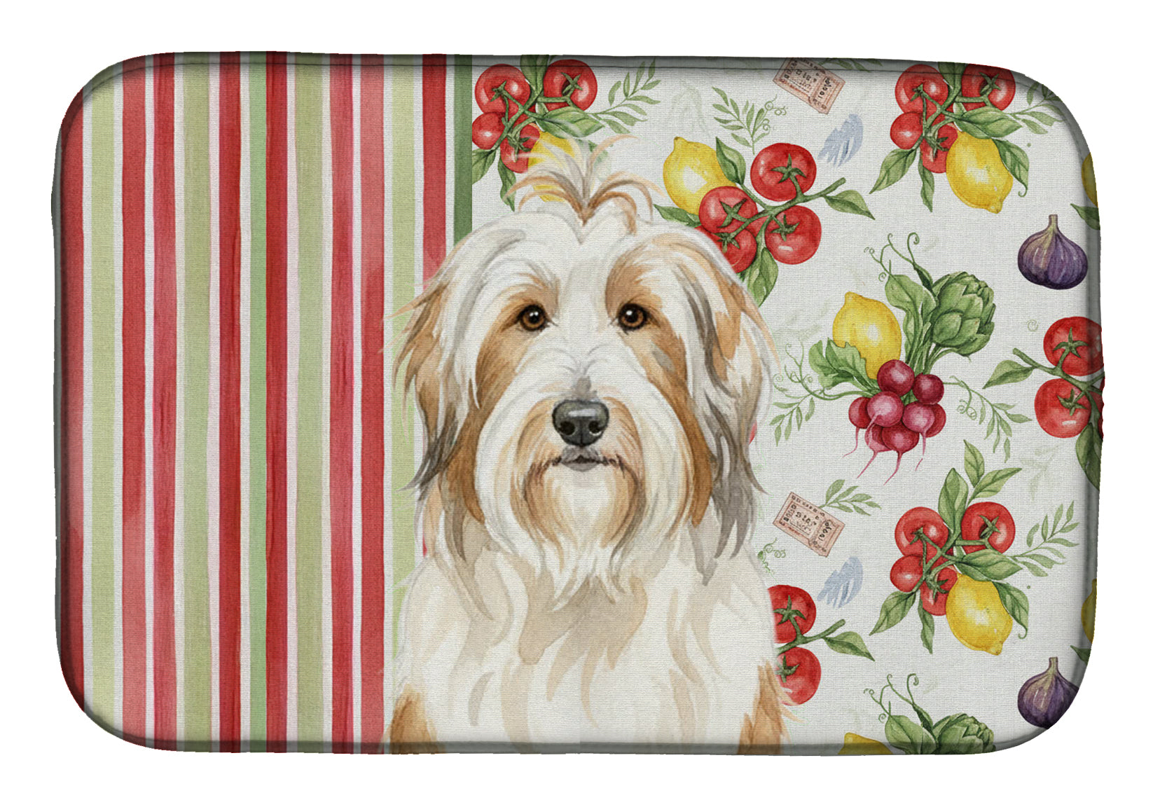 White and Tan Bearded Collie Vegetables Dish Drying Mat Absorbent Dish Drying Mat Pad for Kitchen Counter Dish Drainer Mat for Countertop, 14 x 21", Multicolor