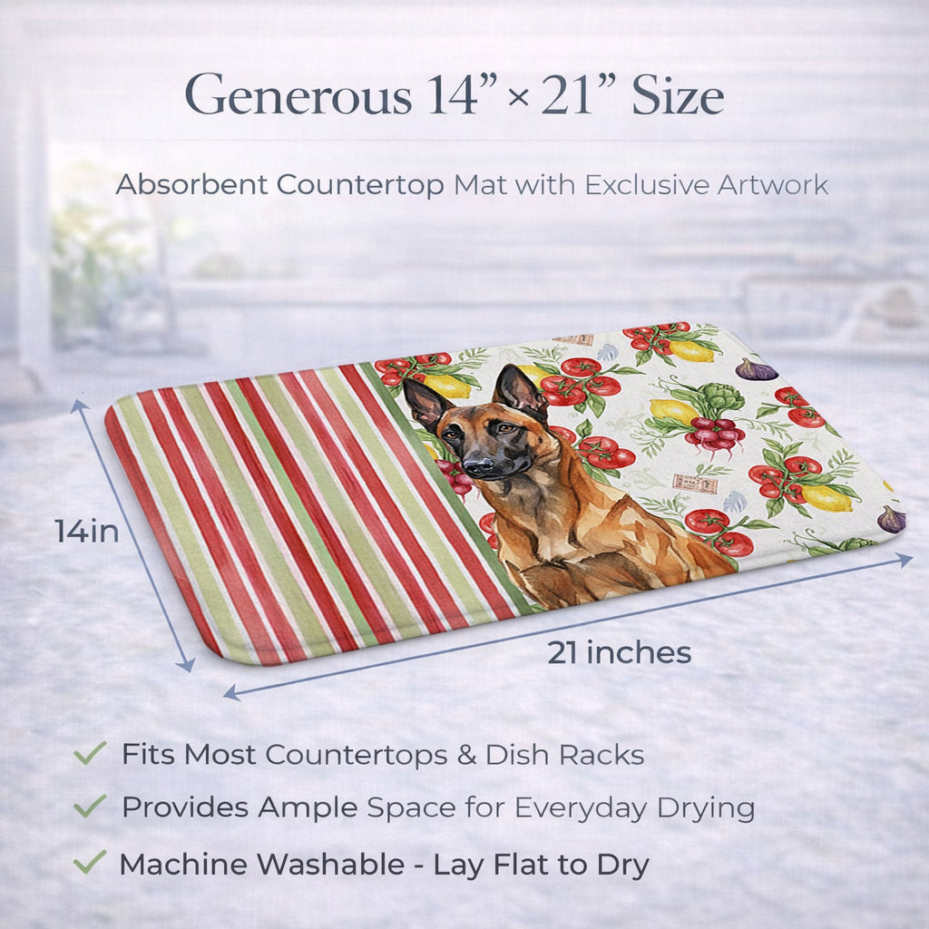 Mahogany Belgian Malinois Vegetables Dish Drying Mat Absorbent Dish Drying Mat Pad for Kitchen Counter Dish Drainer Mat for Countertop, 14 x 21", Multicolor