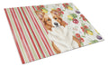 Red and White Border Collie Vegetables Cutting Board Tempered Glass Kitchen Cutting Surface, Heat Resistant Chopping, Non-Slip Feet, Food Prep & Serving