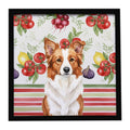 Red and White Border Collie Vegetables Framed Metal Print Bathroom, Kitchen, Office, Home Decor Wall Art Ready to Hang, Square, 8X8