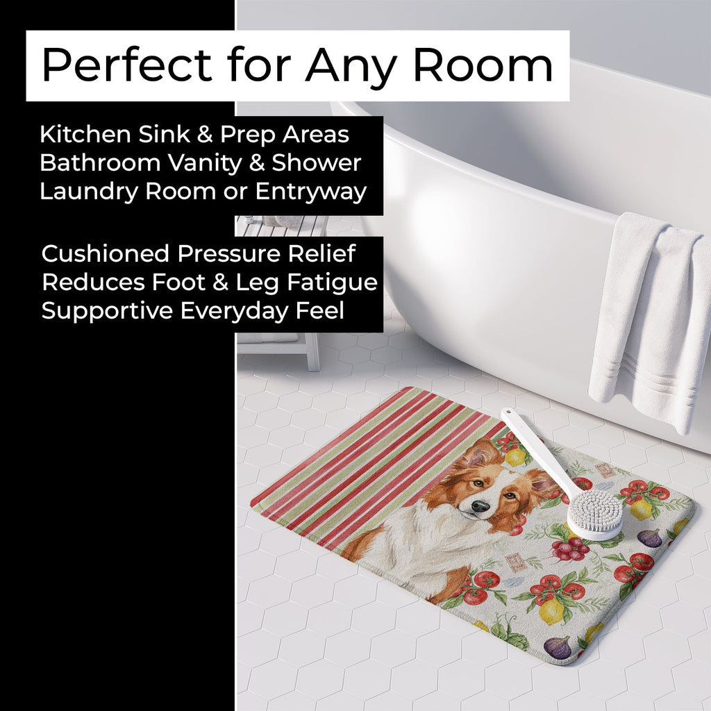 Red and White Border Collie Vegetables Memory Foam Kitchen Mat Machine Washable Anti-Fatigue Cushion Comfort Bath or Kitchen Rug