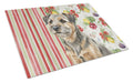 Grizzle and Tan Border Terrier Vegetables Cutting Board Tempered Glass Kitchen Cutting Surface, Heat Resistant Chopping, Non-Slip Feet, Food Prep & Serving