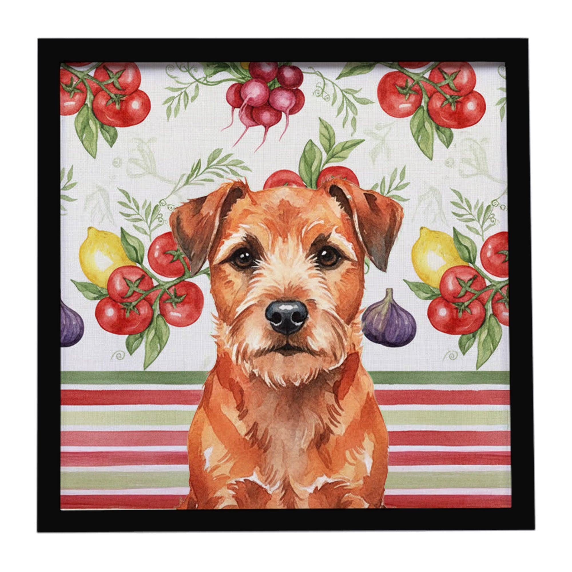 Red Border Terrier Vegetables Framed Metal Print Bathroom, Kitchen, Office, Home Decor Wall Art Ready to Hang, Square, 8X8