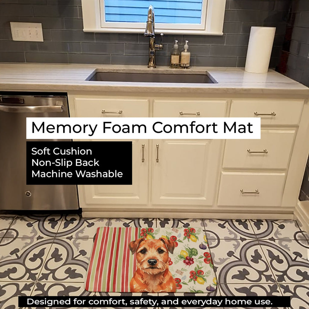 Red Border Terrier Vegetables Memory Foam Kitchen Mat Machine Washable Anti-Fatigue Cushion Comfort Bath or Kitchen Rug