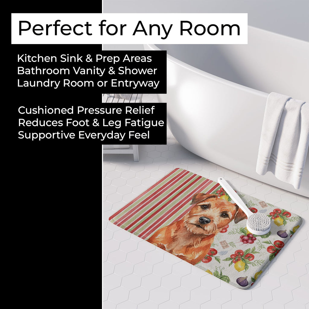 Red Border Terrier Vegetables Memory Foam Kitchen Mat Machine Washable Anti-Fatigue Cushion Comfort Bath or Kitchen Rug