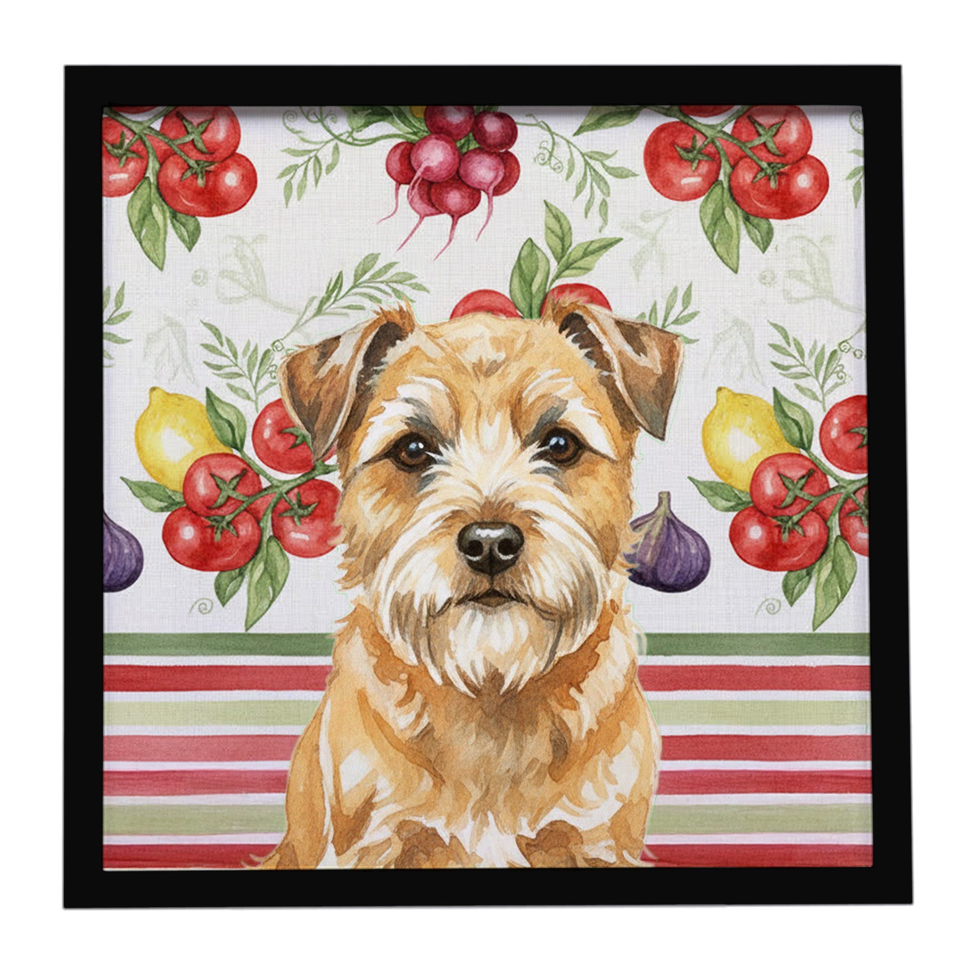 Wheaten Border Terrier Vegetables Framed Metal Print Bathroom, Kitchen, Office, Home Decor Wall Art Ready to Hang, Square, 8X8