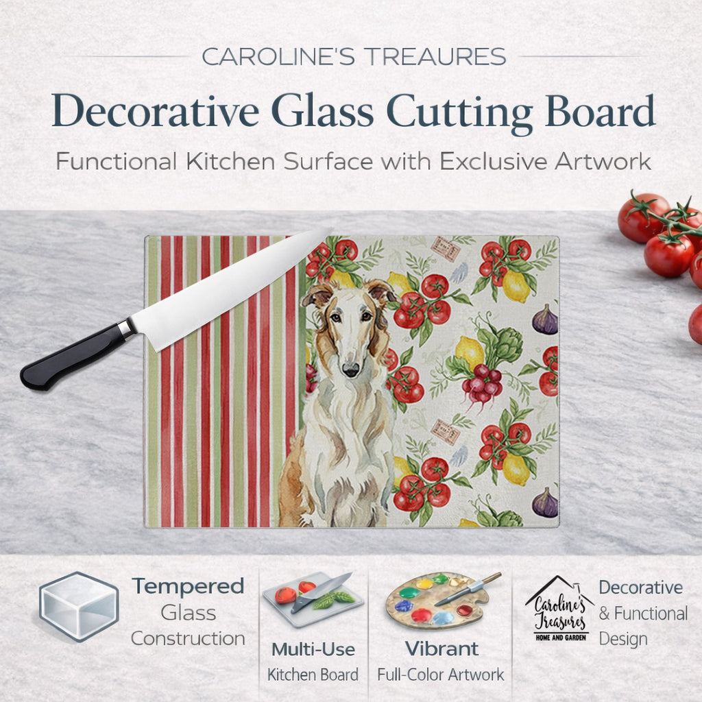 Borzoi Vegetables Cutting Board Tempered Glass Kitchen Cutting Surface, Heat Resistant Chopping, Non-Slip Feet, Food Prep & Serving