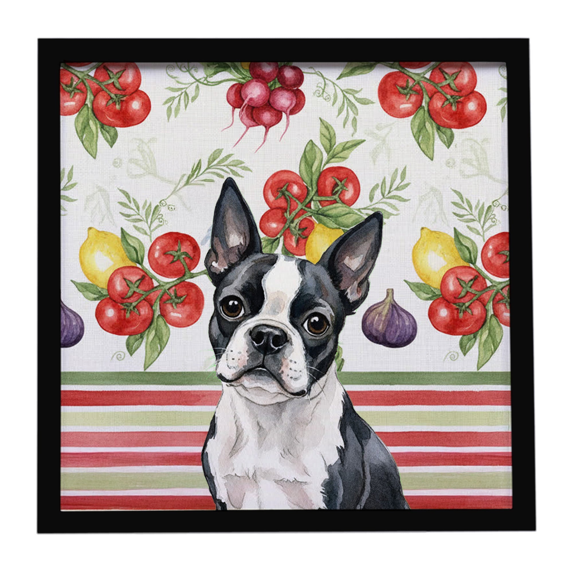 Boston Terrier Vegetables Framed Metal Print Bathroom, Kitchen, Office, Home Decor Wall Art Ready to Hang, Square, 8X8