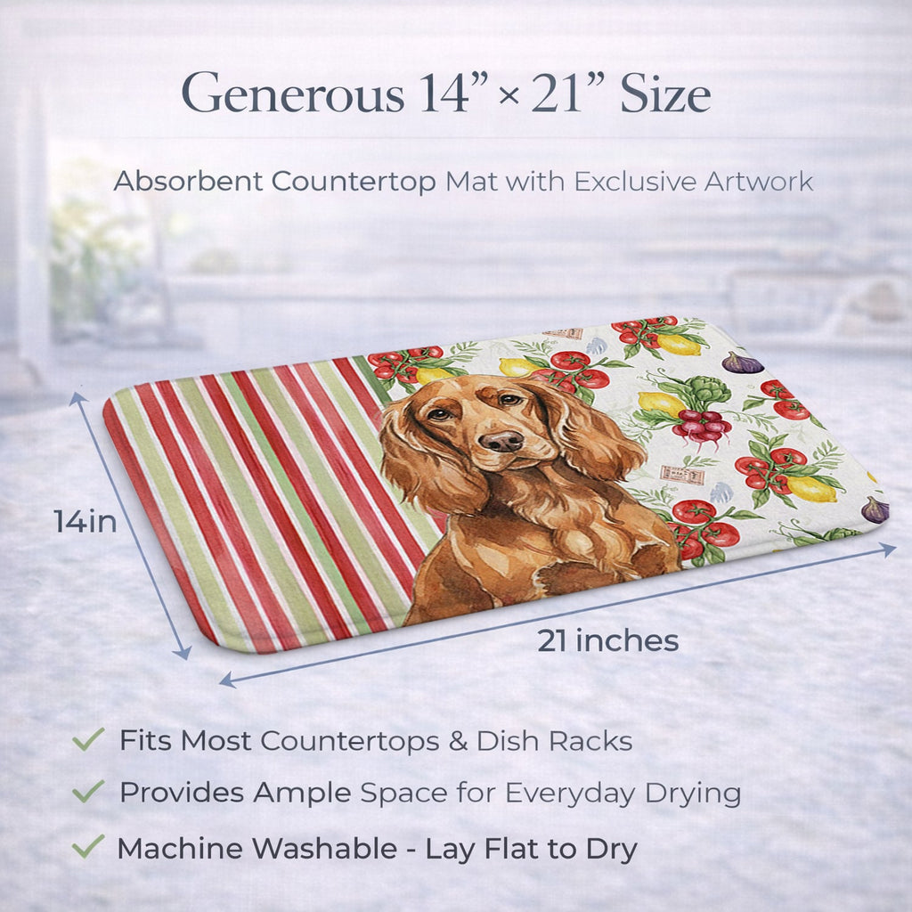 Boykin Spaniel Vegetables Dish Drying Mat Absorbent Dish Drying Mat Pad for Kitchen Counter Dish Drainer Mat for Countertop, 14 x 21", Multicolor