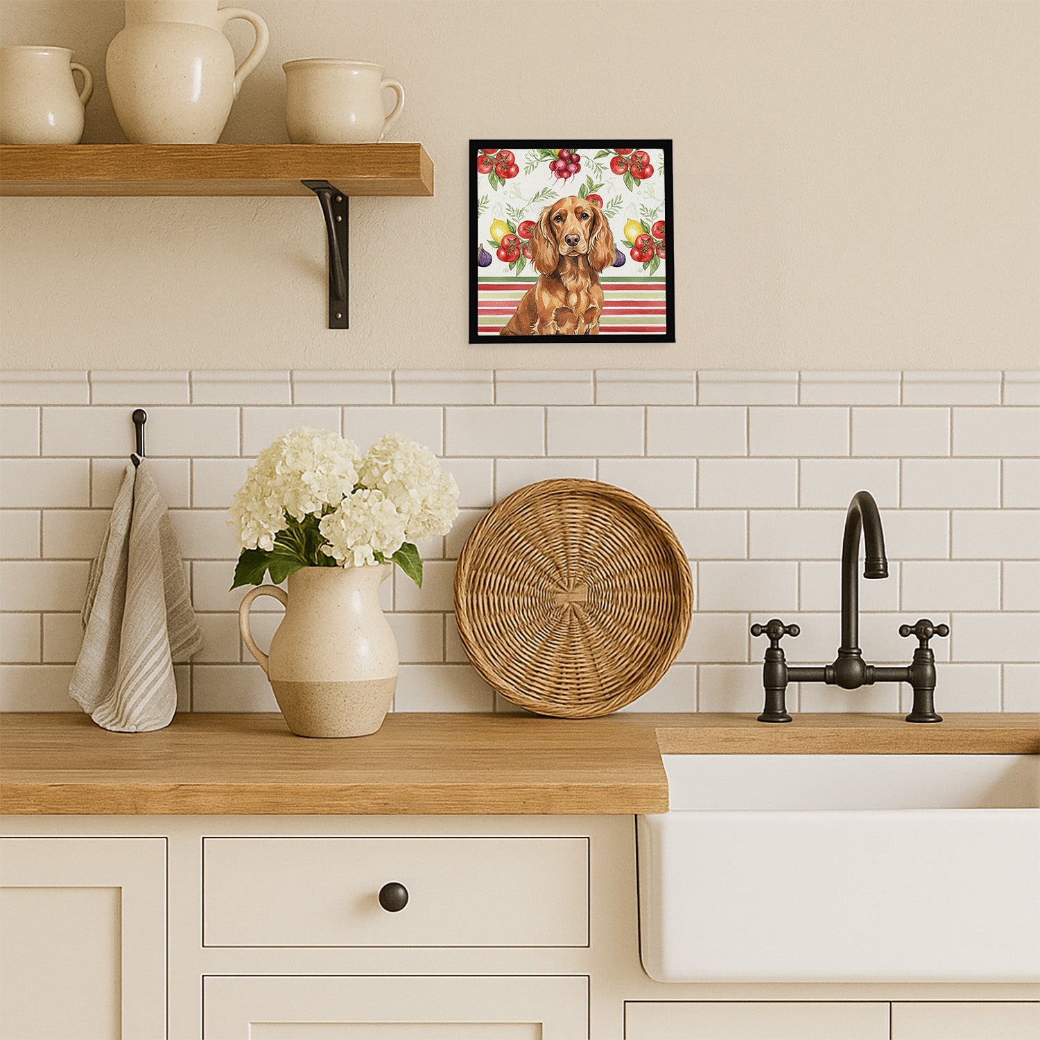 Boykin Spaniel Vegetables Framed Metal Print Bathroom, Kitchen, Office, Home Decor Wall Art Ready to Hang, Square, 8X8