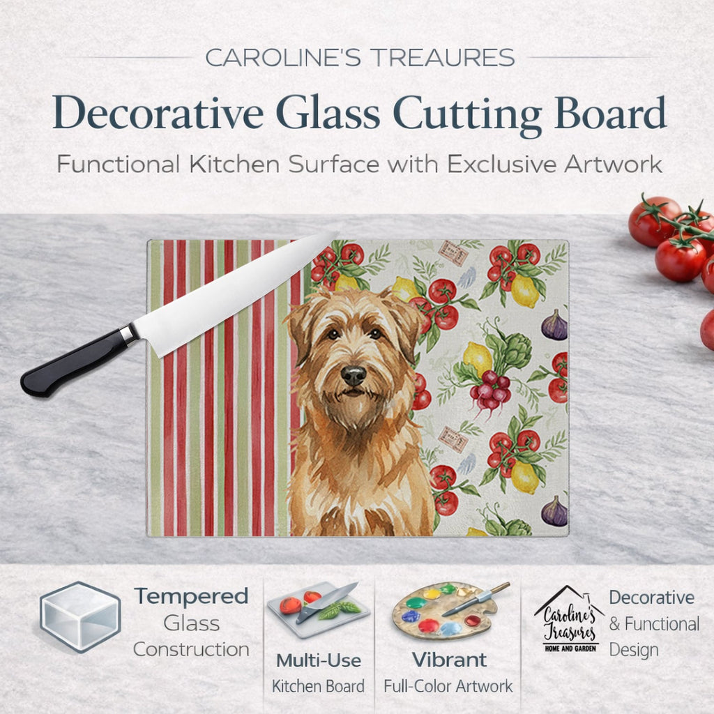 Tawny Briard Vegetables Cutting Board Tempered Glass Kitchen Cutting Surface, Heat Resistant Chopping, Non-Slip Feet, Food Prep & Serving