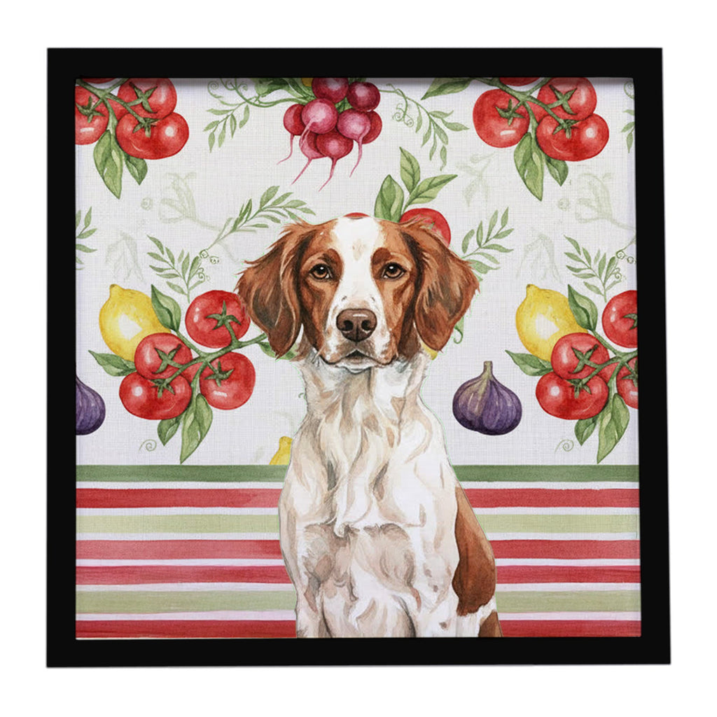 Liver and White Brittany Vegetables Framed Metal Print Bathroom, Kitchen, Office, Home Decor Wall Art Ready to Hang, Square, 8X8