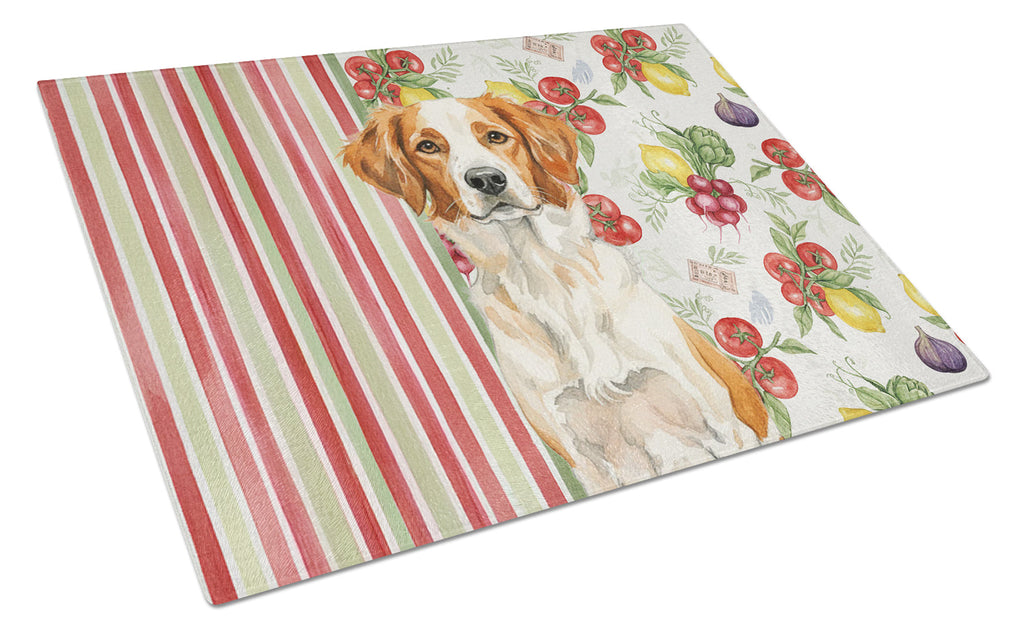 Orange and White Brittany Vegetables Cutting Board Tempered Glass Kitchen Cutting Surface, Heat Resistant Chopping, Non-Slip Feet, Food Prep & Serving