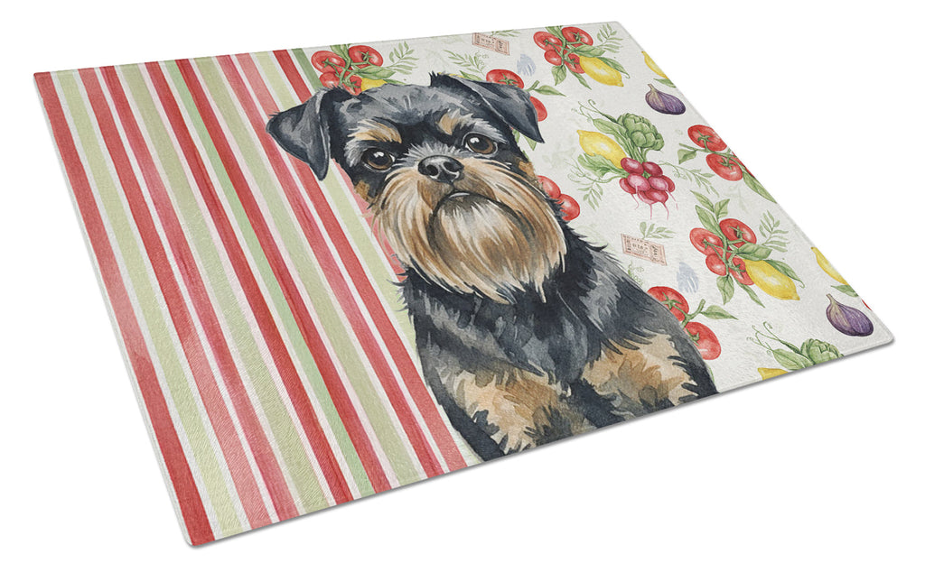Black and Tan Brussels Griffon Vegetables Cutting Board Tempered Glass Kitchen Cutting Surface, Heat Resistant Chopping, Non-Slip Feet, Food Prep & Serving