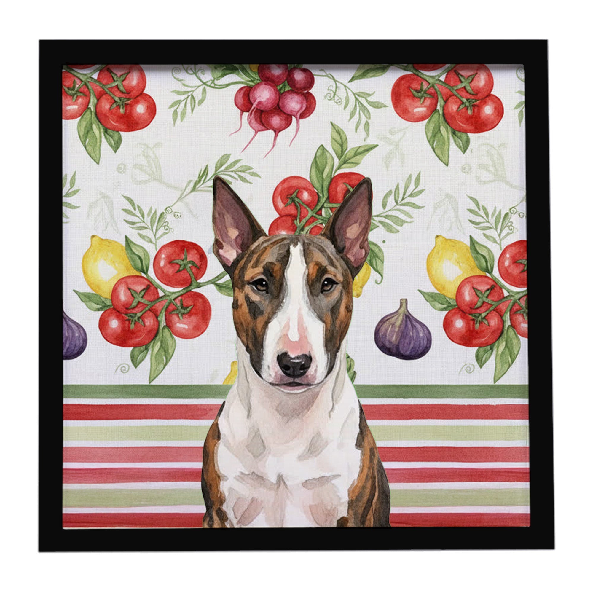 Brindle and White Bull Terrier Vegetables Framed Metal Print Bathroom, Kitchen, Office, Home Decor Wall Art Ready to Hang, Square, 8X8
