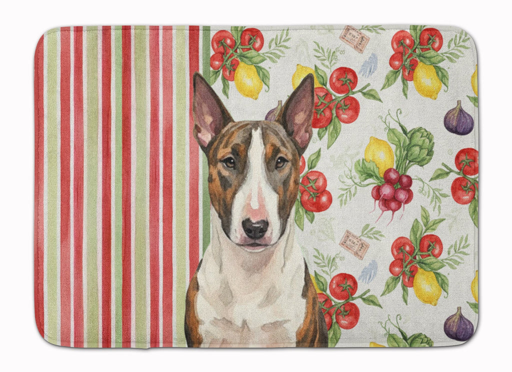 Brindle and White Bull Terrier Vegetables Memory Foam Kitchen Mat Machine Washable Anti-Fatigue Cushion Comfort Bath or Kitchen Rug