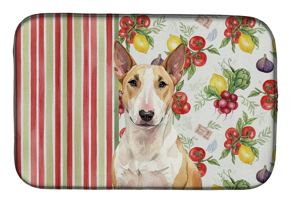 Fawn and White Bull Terrier Vegetables Dish Drying Mat Absorbent Dish Drying Mat Pad for Kitchen Counter Dish Drainer Mat for Countertop, 14 x 21", Multicolor