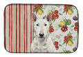 White Bull Terrier Vegetables Dish Drying Mat Absorbent Dish Drying Mat Pad for Kitchen Counter Dish Drainer Mat for Countertop, 14 x 21", Multicolor
