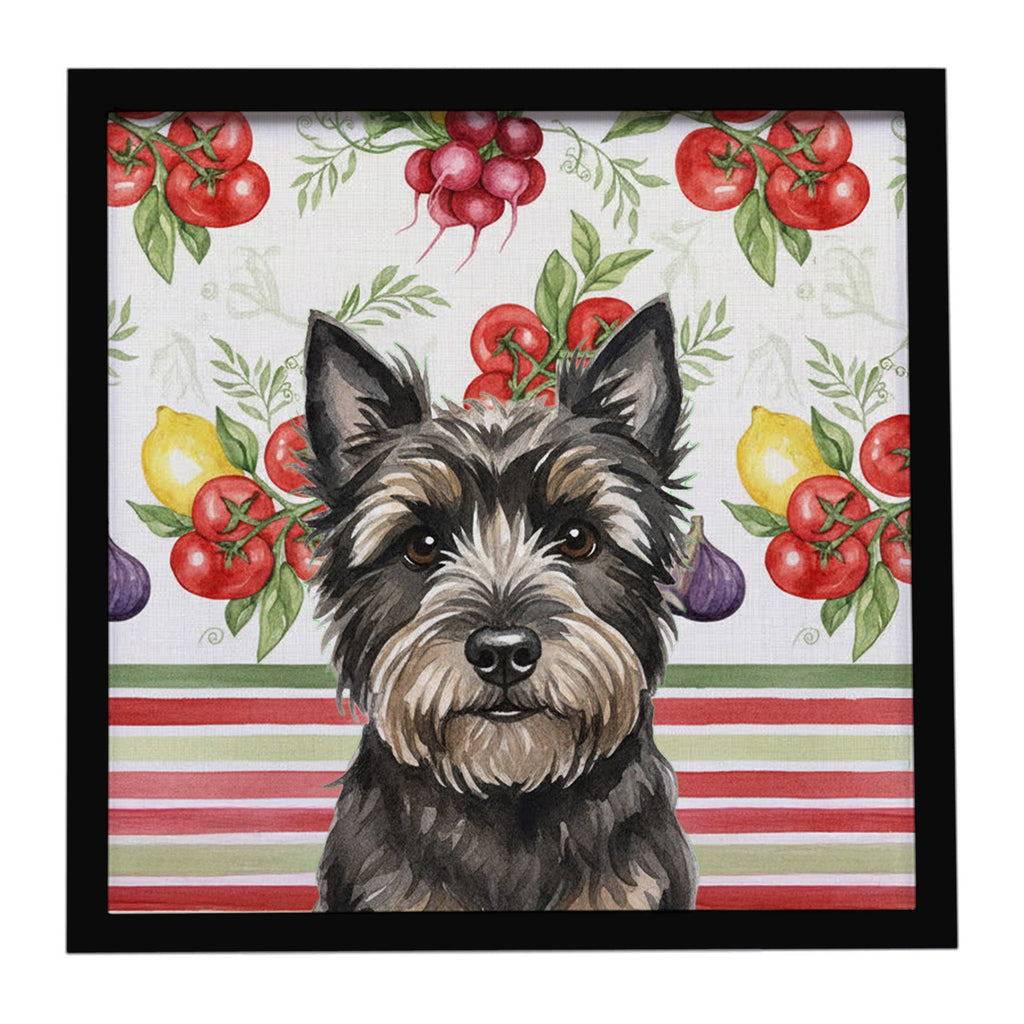 Black Cairn Terrier Vegetables Framed Metal Print Bathroom, Kitchen, Office, Home Decor Wall Art Ready to Hang, Square, 8X8