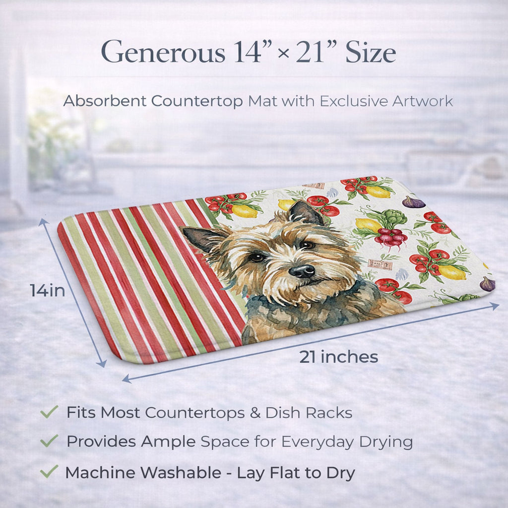 Cairn Terrier Vegetables Dish Drying Mat Absorbent Dish Drying Mat Pad for Kitchen Counter Dish Drainer Mat for Countertop, 14 x 21", Multicolor