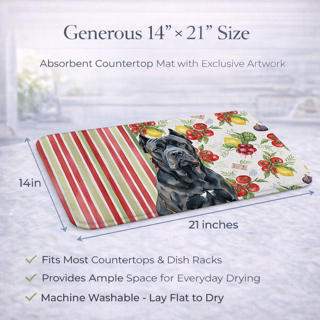 Cane Corso Vegetables Dish Drying Mat Absorbent Dish Drying Mat Pad for Kitchen Counter Dish Drainer Mat for Countertop, 14 x 21", Multicolor