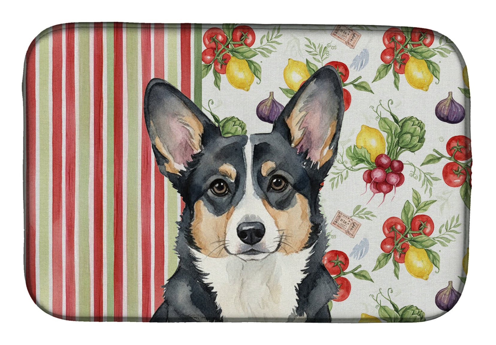 Black and White Cardigan Welsh Corgi Vegetables Dish Drying Mat Absorbent Dish Drying Mat Pad for Kitchen Counter Dish Drainer Mat for Countertop, 14 x 21", Multicolor