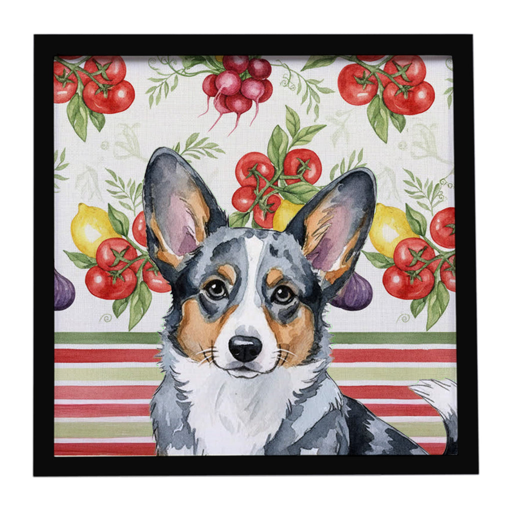 Blue Merle Cardigan Welsh Corgi Vegetables Framed Metal Print Bathroom, Kitchen, Office, Home Decor Wall Art Ready to Hang, Square, 8X8