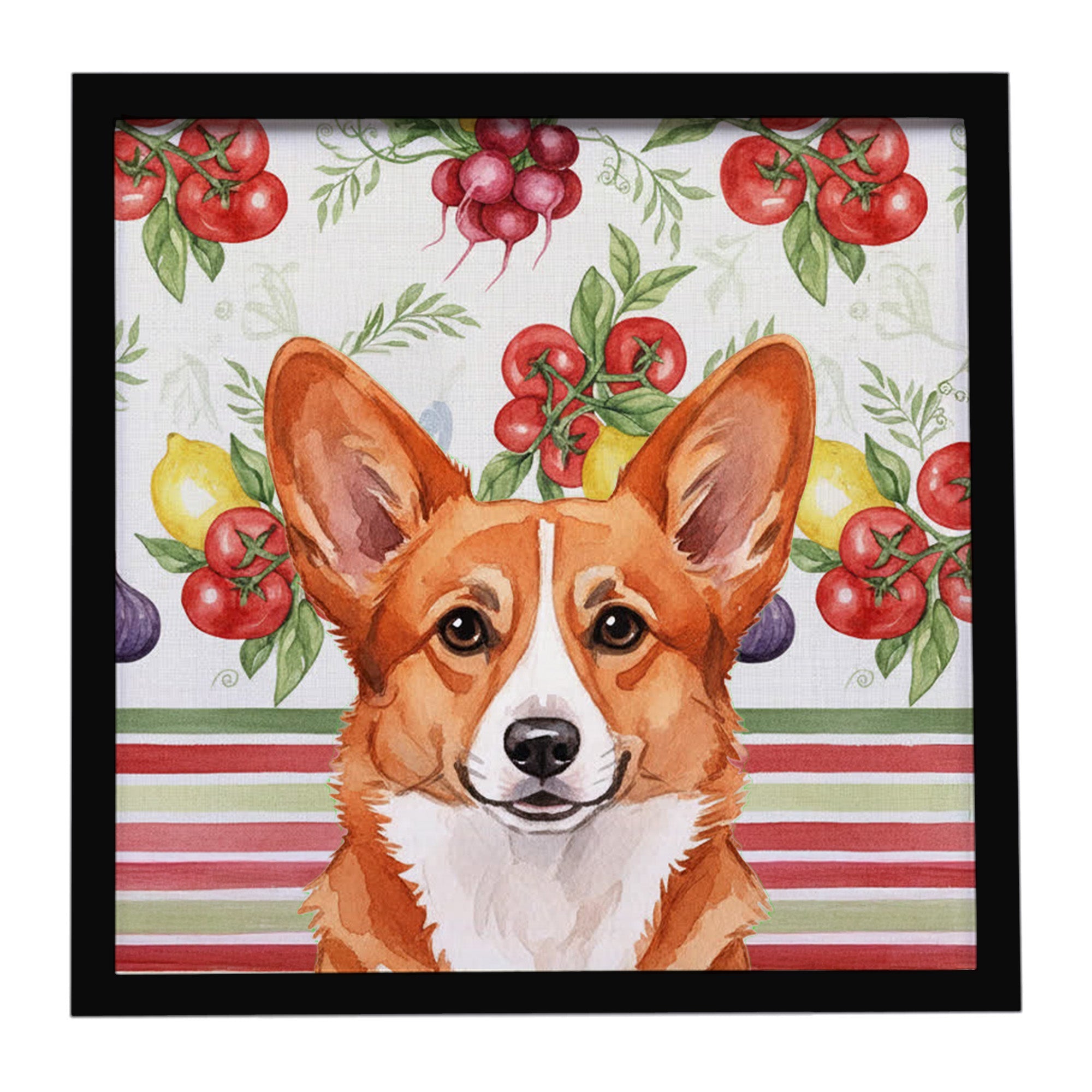 Red Cardigan Welsh Corgi Vegetables Framed Metal Print Bathroom, Kitchen, Office, Home Decor Wall Art Ready to Hang, Square, 8X8