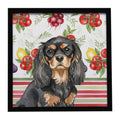 Black and Tan Cavalier Spaniel Vegetables Framed Metal Print Bathroom, Kitchen, Office, Home Decor Wall Art Ready to Hang, Square, 8X8