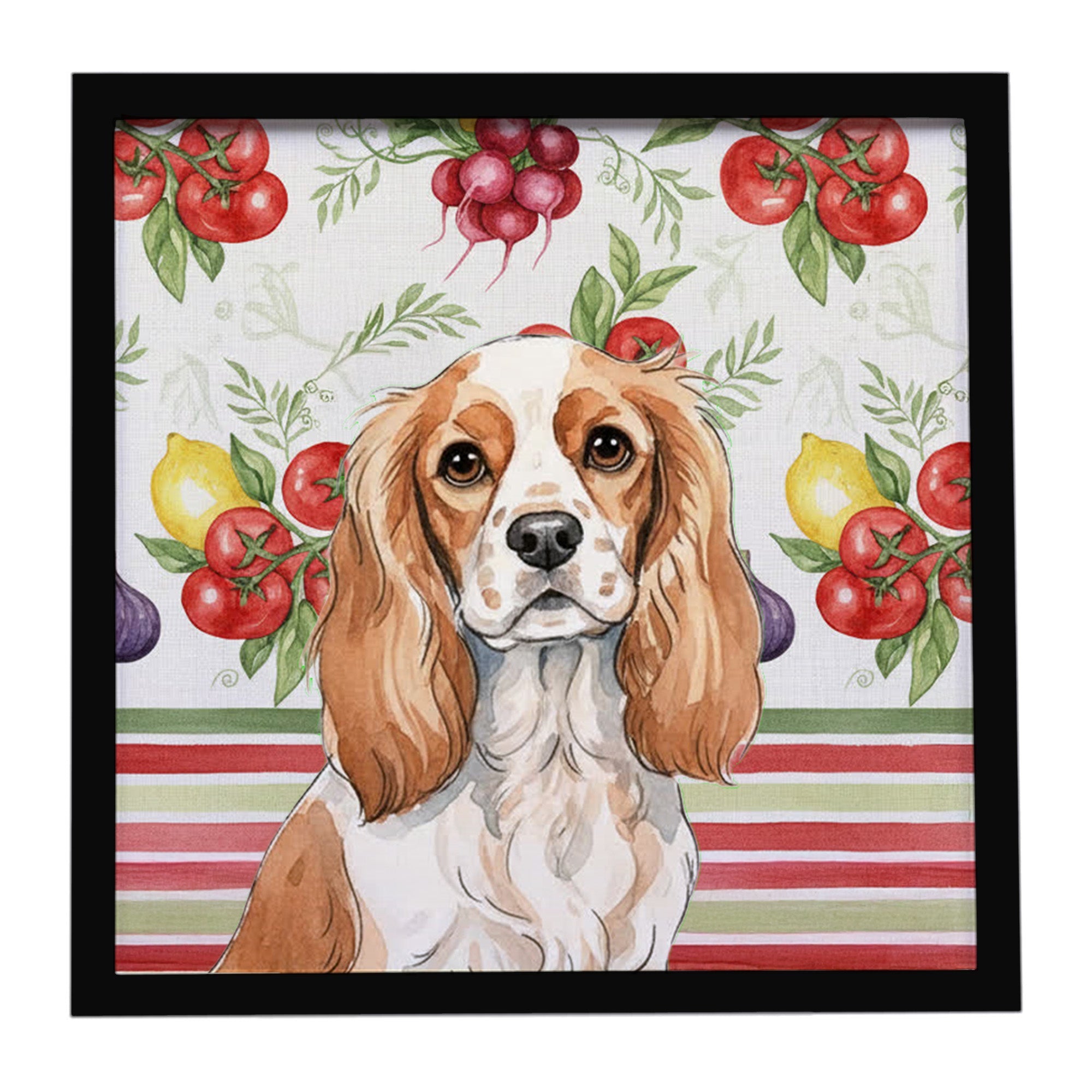 Blenheim Cavalier Spaniel Vegetables Framed Metal Print Bathroom, Kitchen, Office, Home Decor Wall Art Ready to Hang, Square, 8X8