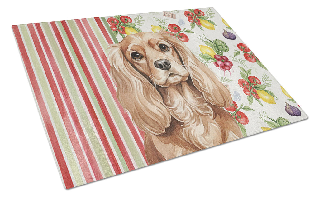 Ruby Cavalier Spaniel Vegetables Cutting Board Tempered Glass Kitchen Cutting Surface, Heat Resistant Chopping, Non-Slip Feet, Food Prep & Serving