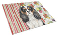 Tricolor Cavalier Spaniel Vegetables Cutting Board Tempered Glass Kitchen Cutting Surface, Heat Resistant Chopping, Non-Slip Feet, Food Prep & Serving