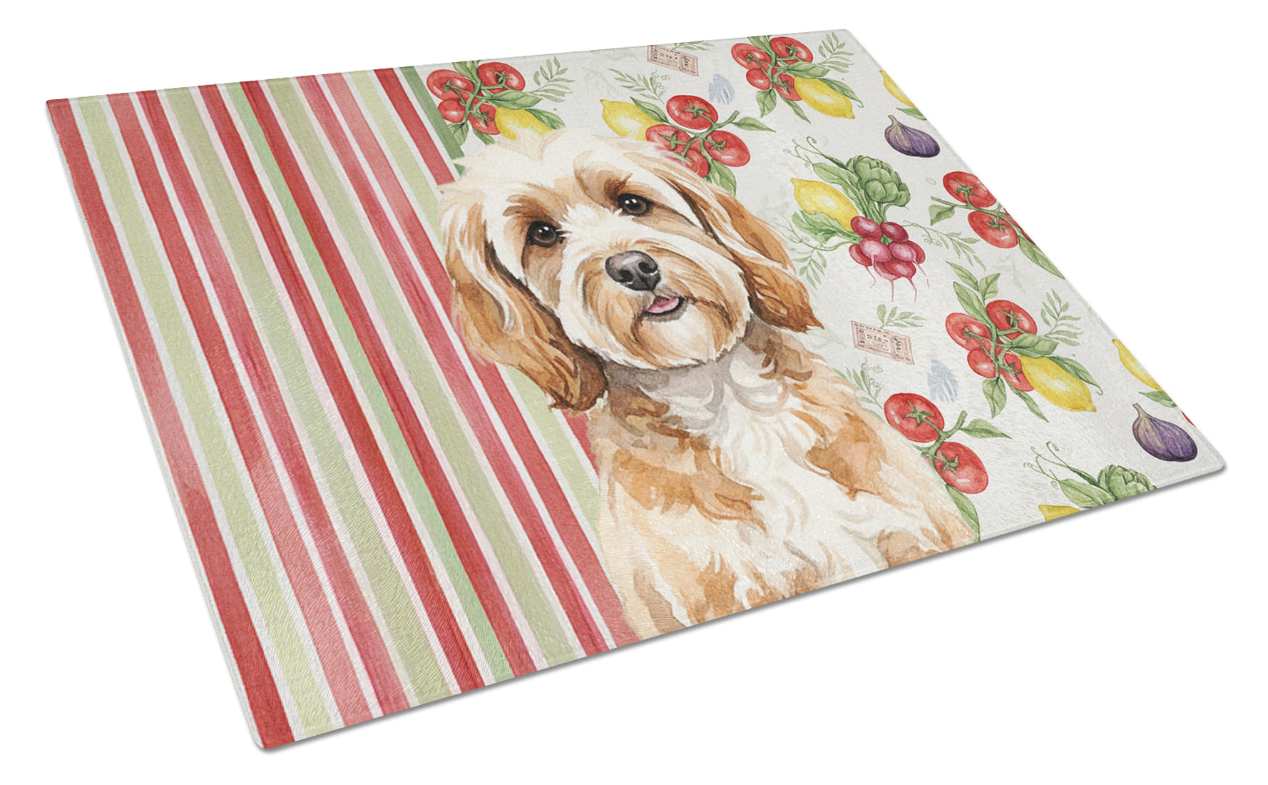 Cavapoo Vegetables Cutting Board Tempered Glass Kitchen Cutting Surface, Heat Resistant Chopping, Non-Slip Feet, Food Prep & Serving