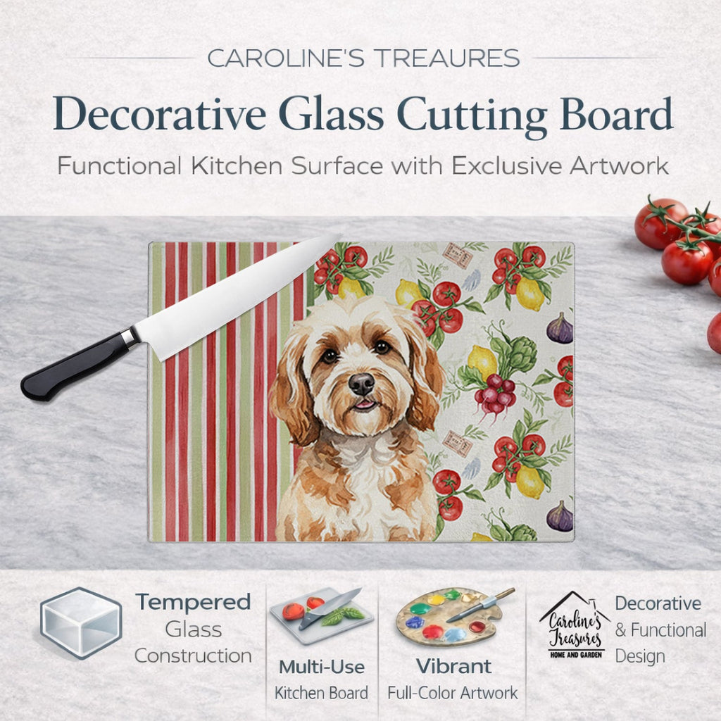 Cavapoo Vegetables Cutting Board Tempered Glass Kitchen Cutting Surface, Heat Resistant Chopping, Non-Slip Feet, Food Prep & Serving
