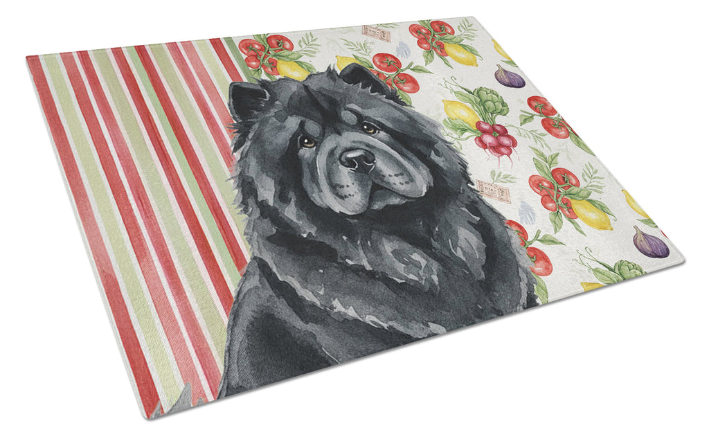 Black Chow Chow Vegetables Cutting Board Tempered Glass Kitchen Cutting Surface, Heat Resistant Chopping, Non-Slip Feet, Food Prep & Serving
