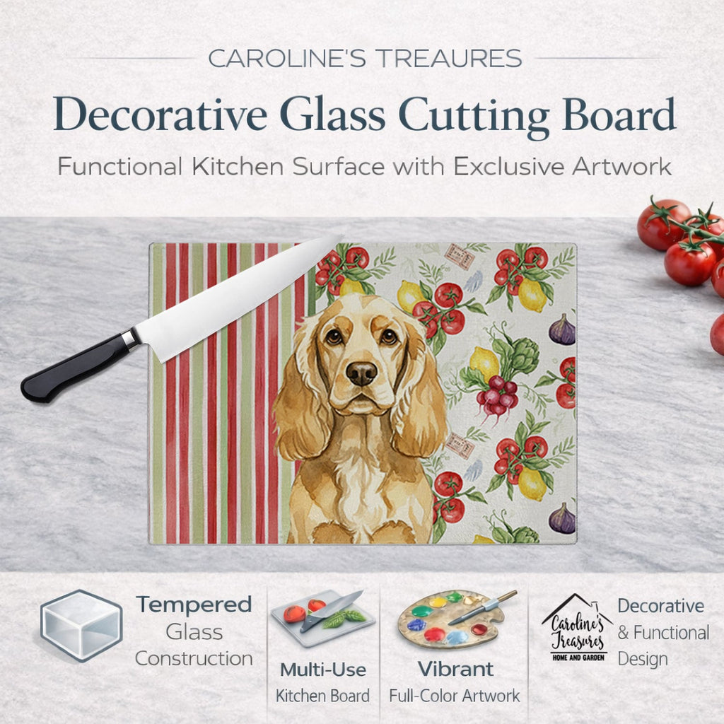 Buff Cocker Spaniel Vegetables Cutting Board Tempered Glass Kitchen Cutting Surface, Heat Resistant Chopping, Non-Slip Feet, Food Prep & Serving