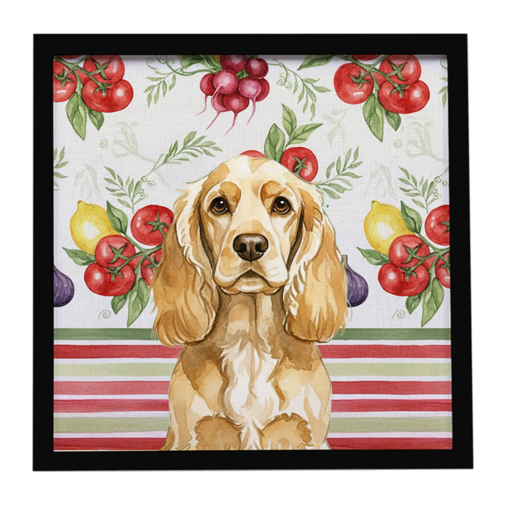 Buff Cocker Spaniel Vegetables Framed Metal Print Bathroom, Kitchen, Office, Home Decor Wall Art Ready to Hang, Square, 8X8