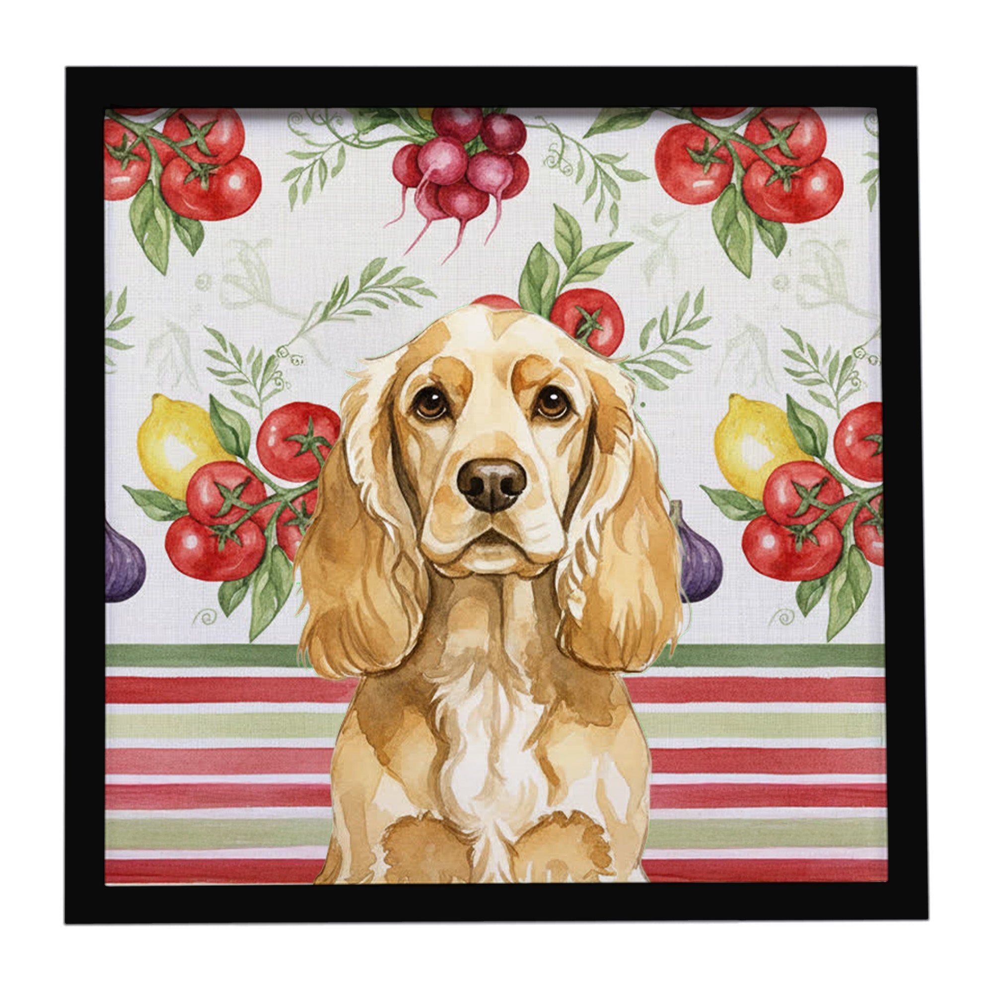 Buff Cocker Spaniel Vegetables Framed Metal Print Bathroom, Kitchen, Office, Home Decor Wall Art Ready to Hang, Square, 8X8