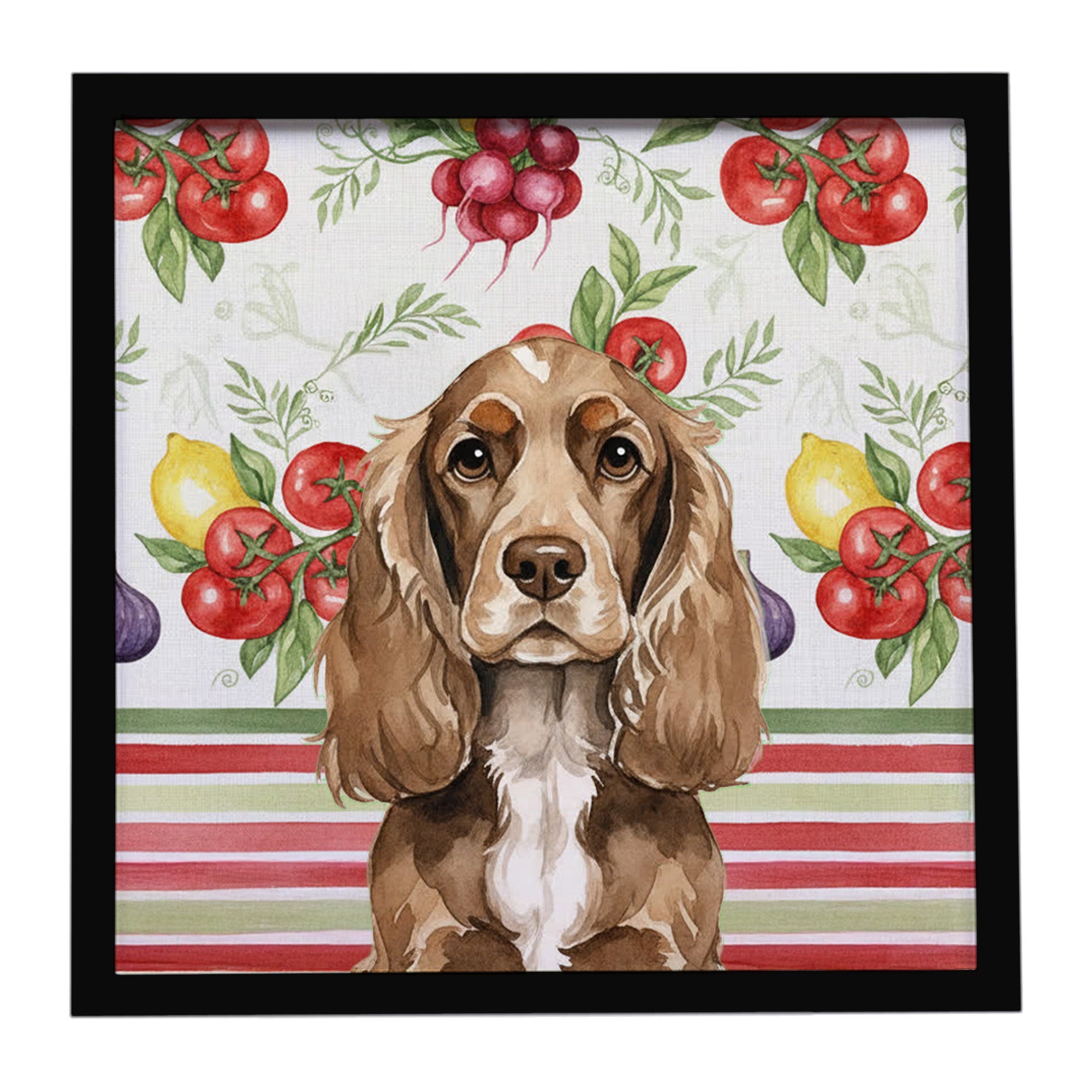 Chocolate Cocker Spaniel Vegetables Framed Metal Print Bathroom, Kitchen, Office, Home Decor Wall Art Ready to Hang, Square, 8X8