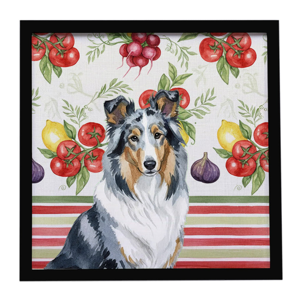 Blue Merle Collie Vegetables Framed Metal Print Bathroom, Kitchen, Office, Home Decor Wall Art Ready to Hang, Square, 8X8