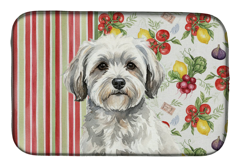 White with Gray Coton de Tulear Vegetables Dish Drying Mat Absorbent Dish Drying Mat Pad for Kitchen Counter Dish Drainer Mat for Countertop, 14 x 21", Multicolor