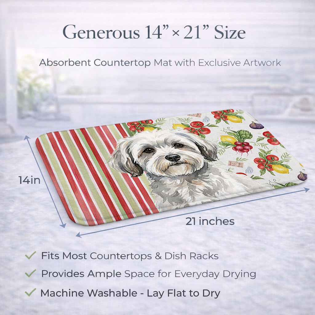White with Gray Coton de Tulear Vegetables Dish Drying Mat Absorbent Dish Drying Mat Pad for Kitchen Counter Dish Drainer Mat for Countertop, 14 x 21", Multicolor