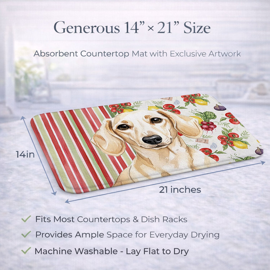 Cream Dachshund Vegetables Dish Drying Mat Absorbent Dish Drying Mat Pad for Kitchen Counter Dish Drainer Mat for Countertop, 14 x 21", Multicolor