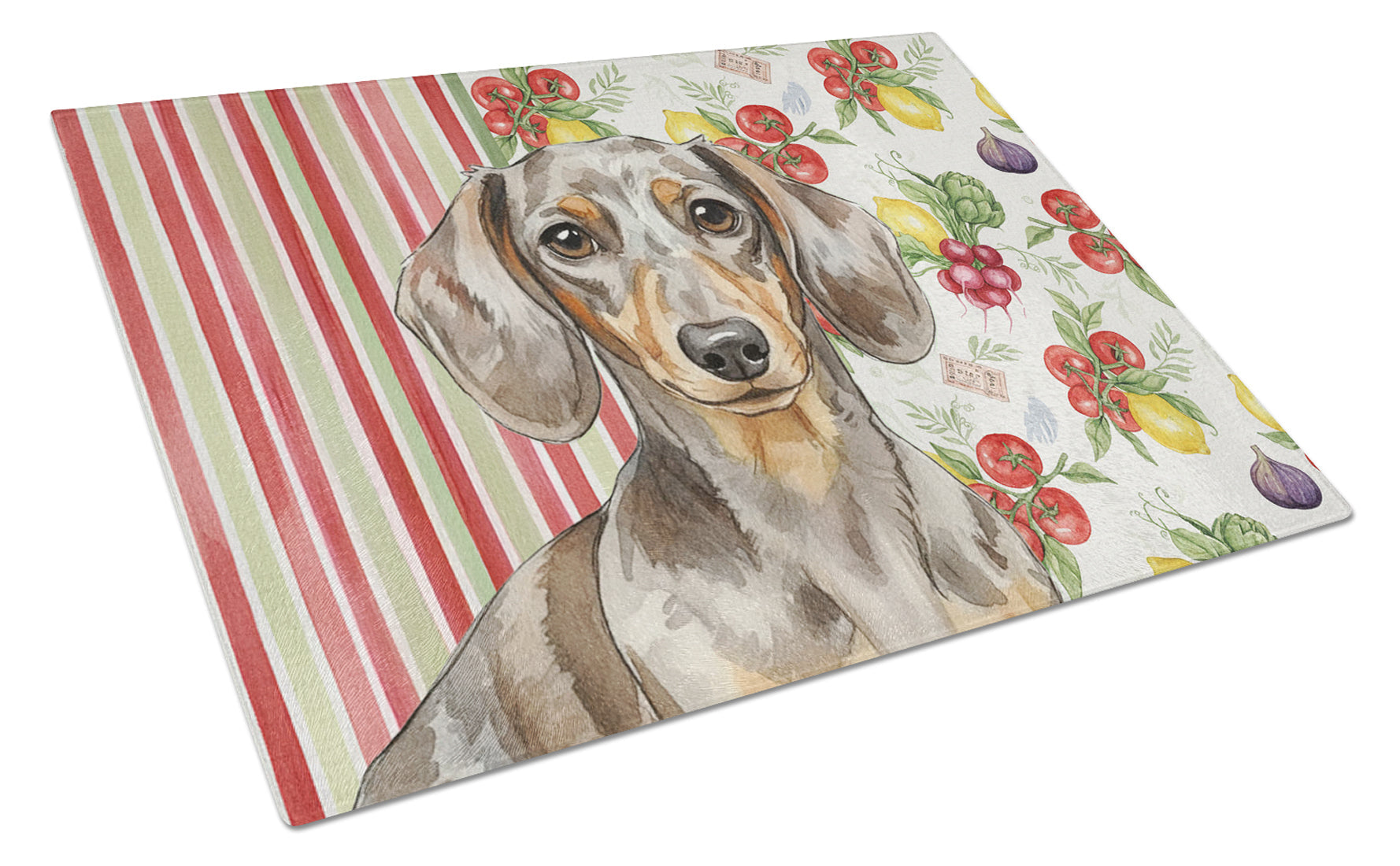 Dapple Dachshund Vegetables Cutting Board Tempered Glass Kitchen Cutting Surface, Heat Resistant Chopping, Non-Slip Feet, Food Prep & Serving