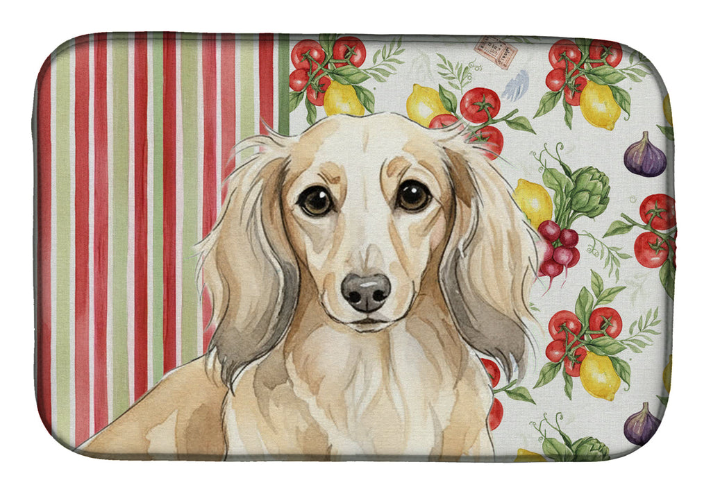 Longhaired Cream Dachshund Vegetables Dish Drying Mat Absorbent Dish Drying Mat Pad for Kitchen Counter Dish Drainer Mat for Countertop, 14 x 21", Multicolor