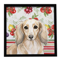 Longhaired Cream Dachshund Vegetables Framed Metal Print Bathroom, Kitchen, Office, Home Decor Wall Art Ready to Hang, Square, 8X8