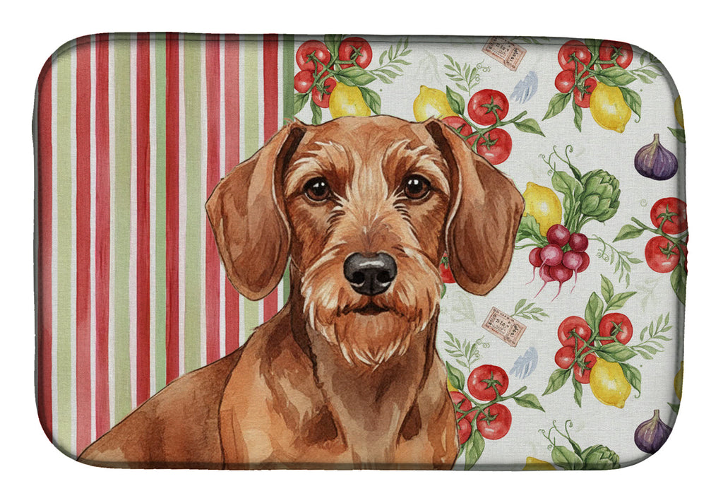 Wirehaired Red Dachshund Vegetables Dish Drying Mat Absorbent Dish Drying Mat Pad for Kitchen Counter Dish Drainer Mat for Countertop, 14 x 21", Multicolor